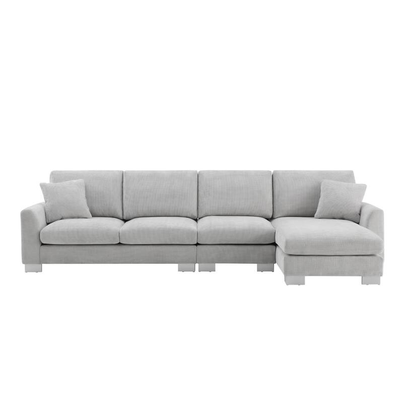 119'' Spacious L-Shaped 5 Seater Sectional Sofa with Chaise Lounge and 2 Decorative Pillows, for Living Room, Apartment