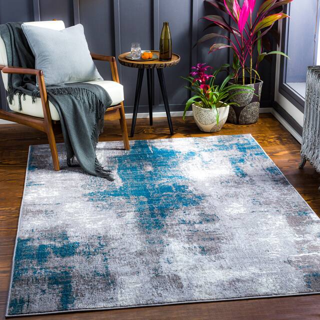 Cooke Industrial Abstract Area Rug - 2' x 3' - Teal/Silver
