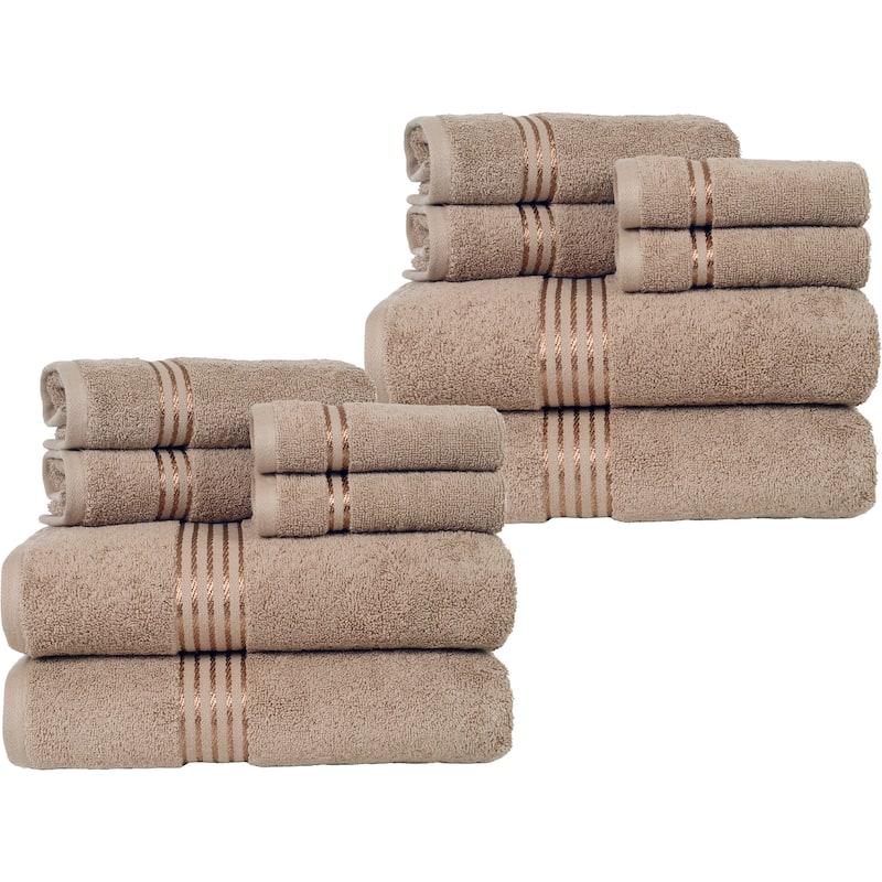 Towel Set - Cotton Bathroom Accessories with Bath Towels, Hand Towels, and Washcloths by Lavish Home - Taupe - 12-Piece