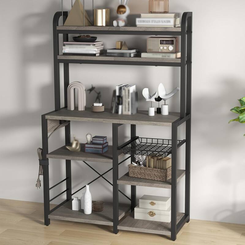 Bakers Rack with Power Outlet, 6-Tier Microwave Stand