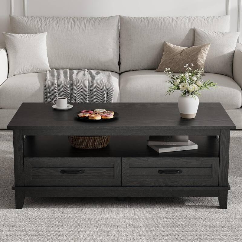 47.2" Center Farmhouse Coffee Table with Drawers for Living Room - N/A
