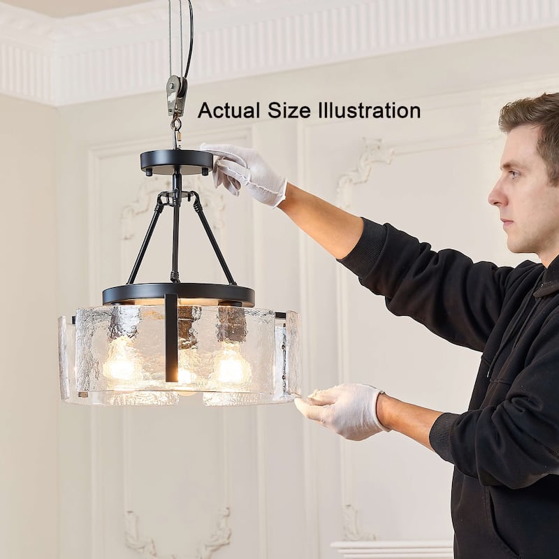 Reina 3-Light Water Textured Glass Panel Drum Semi Flush Mount