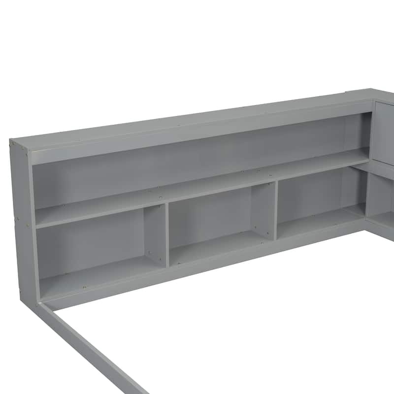 Full-floor bed with L-shaped Bookcases without slats