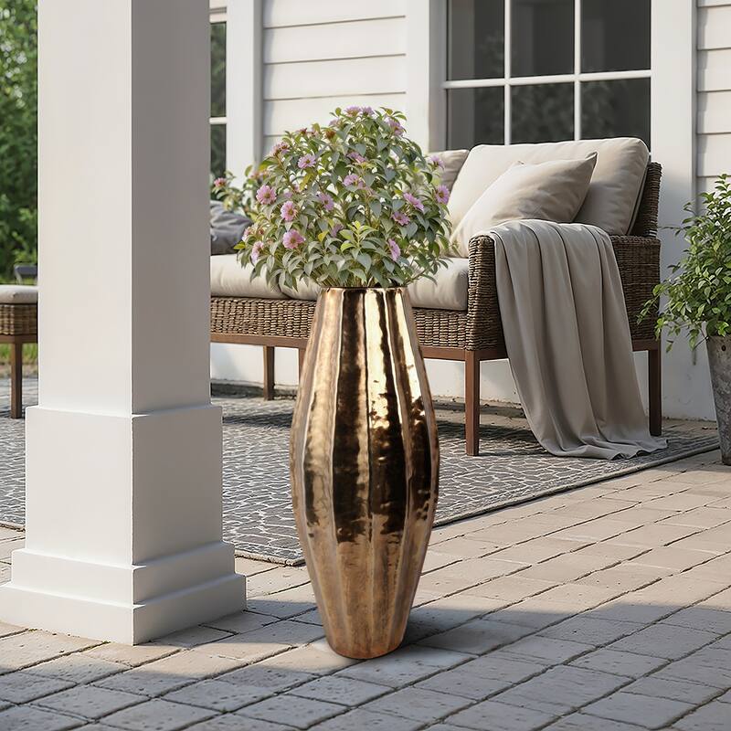 Metal Flower Vase with Hammered Textured Finish Home Decor - 35" Gold
