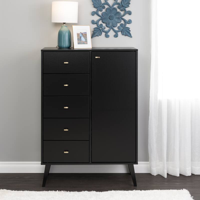 Prepac Milo MidCentury Modern 5 Drawer Combo Dresser, Chest of Drawers