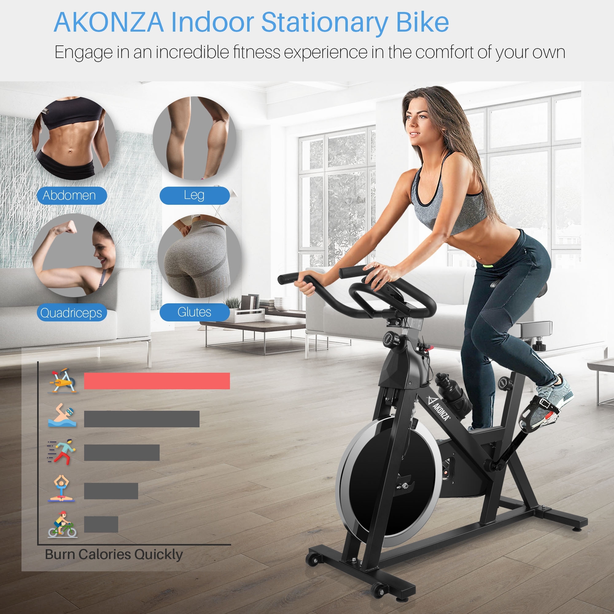 AKONZA Exercise Stationary Bike Fitness Indoor Cycling Bicycle Workout 40lb Flywheel LCD Display standard