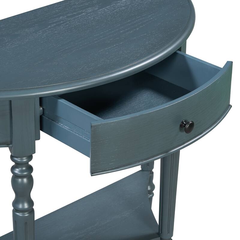 39" Farmhouse Half Moon Console Table with 1 Drawer and Shelf