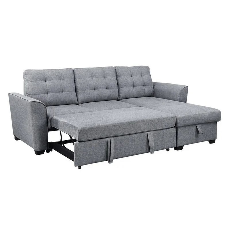 91 Inch Modern Sleeper Sectional Sofa with Reversible Storage Chaise, Gray - Grey