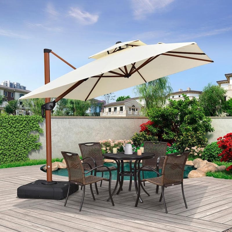 PURPLE LEAF Double Top 9 / 10 / 11 / 12 ft Square Patio Cantilever Umbrellas in Wood Color