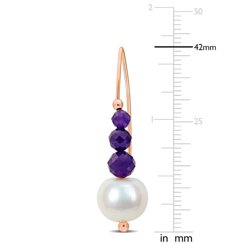 Miadora 3 3/4ct Amethyst Bead 10.5-11mm Cultured Freshwater Pearl Earrings 10k Rose Gold
