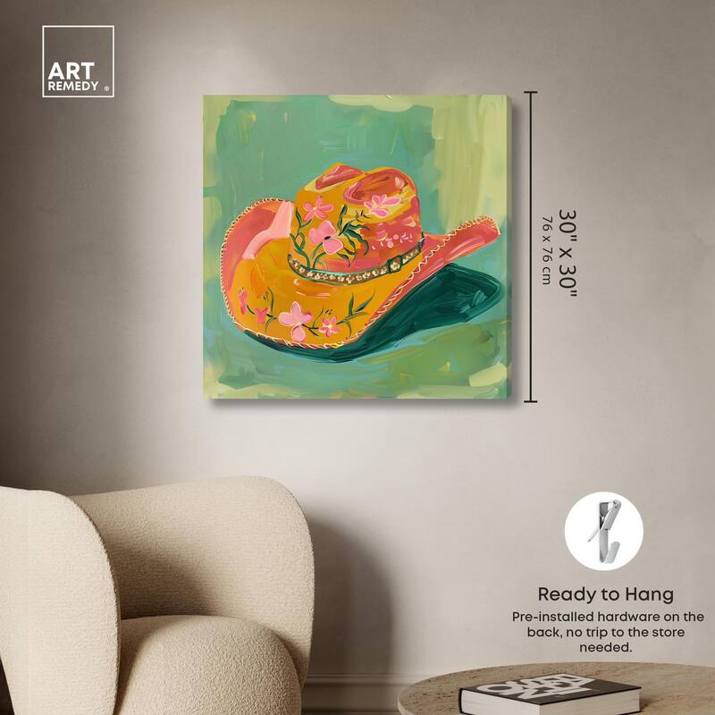 Wildflower Cowboy Hat Canvas by Art Remedy, Gallery Wrapped
