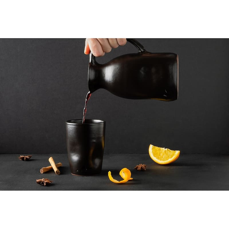 Dented Ceramic Mug Set of 4 Black Matt