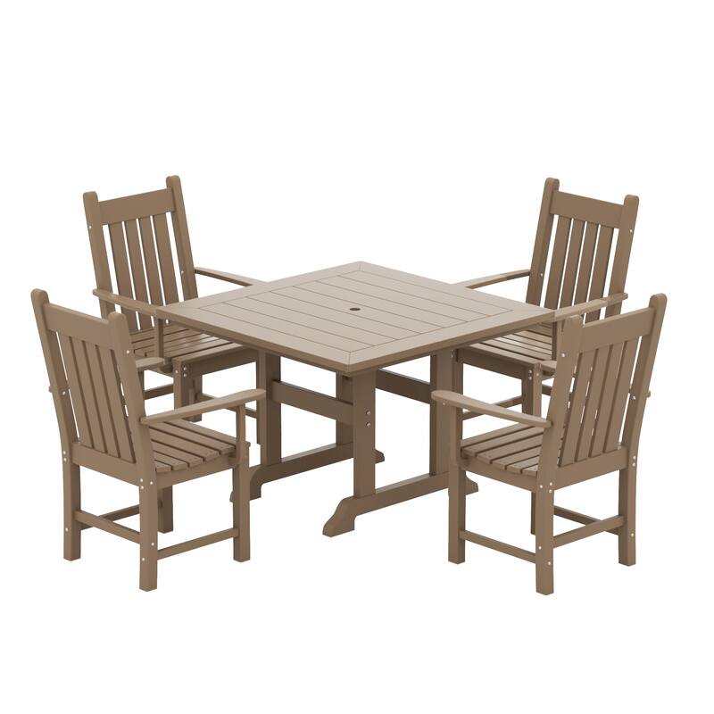 Laguna Hdpe All Weather Outdoor Patio Dining Set with Square Table, Arm Chairs (5-Piece Set)
