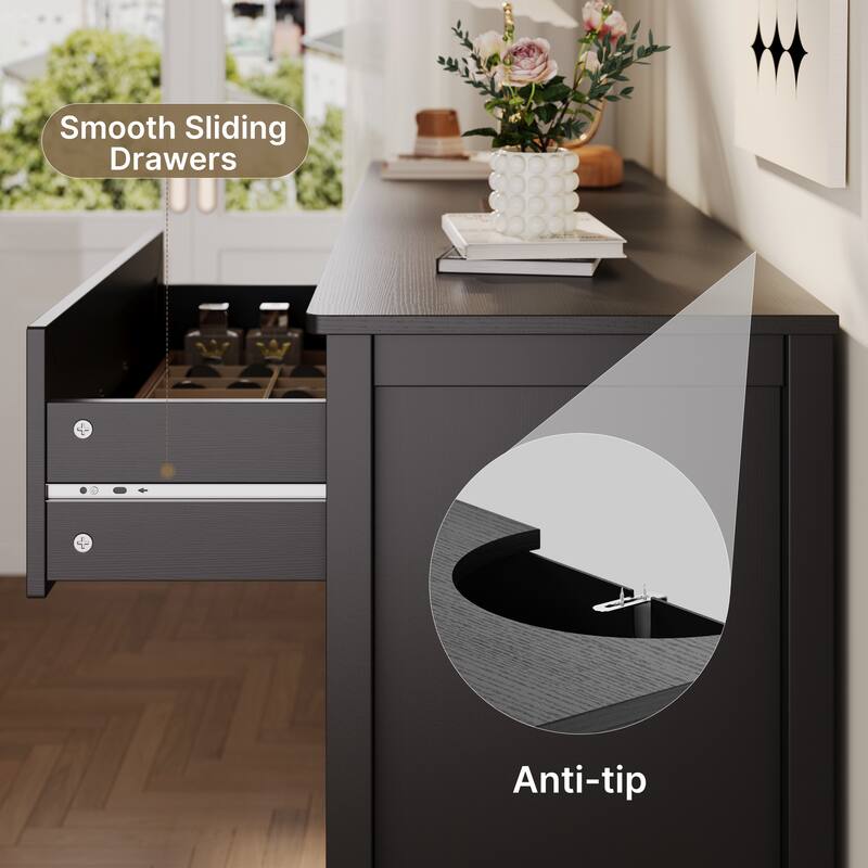 43.3" W 6 Drawer Dresser, Wood Storage Closet Dressers Chest of Drawers for Bedroom