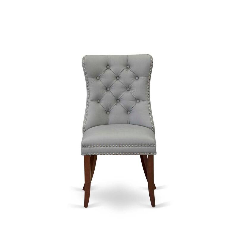 Parson Dining Chairs Set of 2 - Light Gray Faux Leather Upholstered Chairs with Nailhead Trim