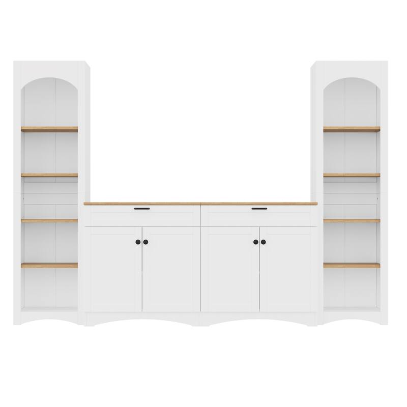 Large TV Stand Display Cabinet Set for TVs Up to 70", Wood Media Console Table Entertainment Center with Cabinet, 2 Drawers