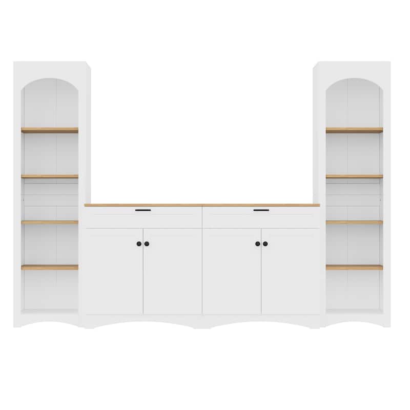Roomfitters Rustic 3-Piece Entertainment Center for TVs up to 70", Mid-Century TV Stand with Bookshelves and Sideboard Storage