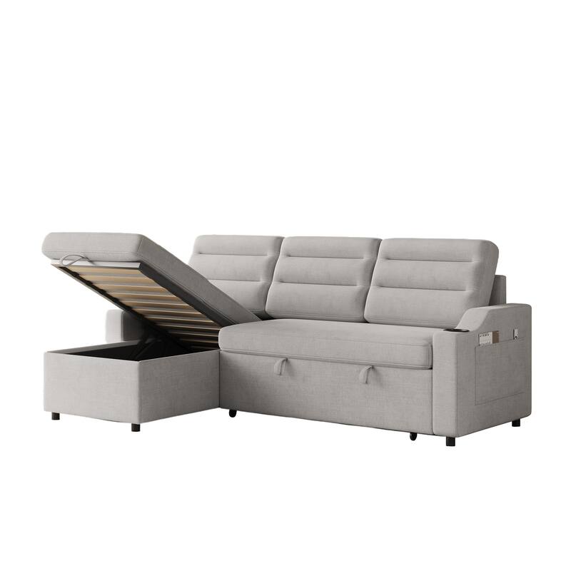 83.5-Inch Convertible Sofa Bed - Stylish Polyester Recliner with Storage for Small Spaces