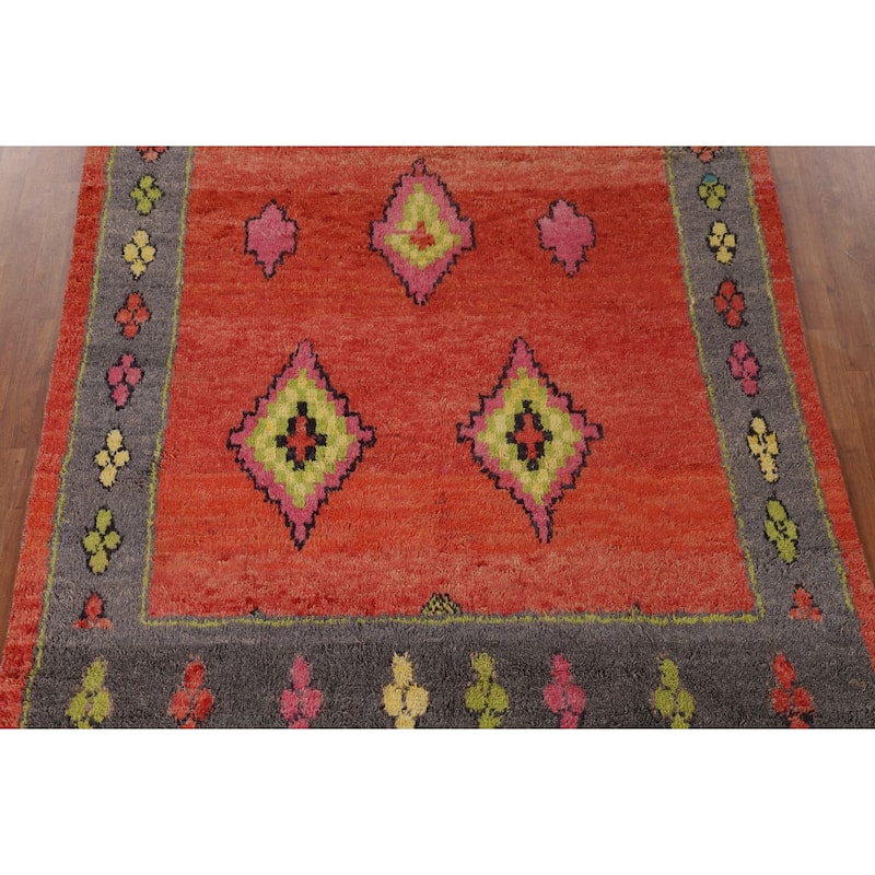 Geometric Moroccan Oriental Area Rug Hand-Knotted Wool Carpet - 7'0" x 9'7"