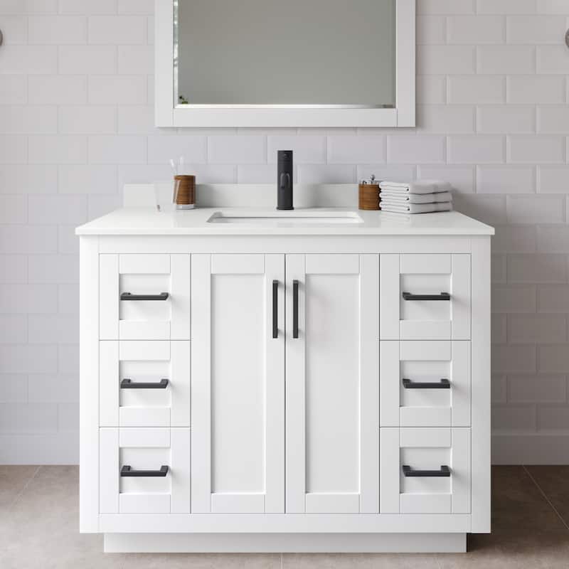 Wyndham Collection WCF292942S-QTZ-UNSM34 Miranda 42" Free Standing - White / White Quartz Top / Matte Black Hardware