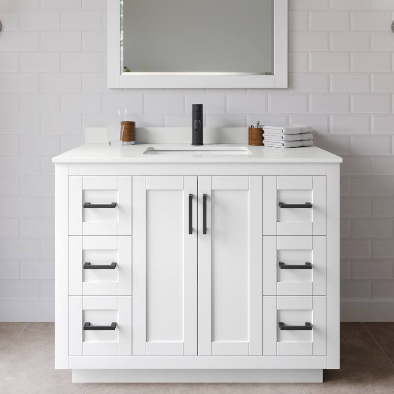 Wyndham Collection WCF292942S-QTZ-UNSMXX Miranda 42" Free Standing - White / White Quartz Top / Matte Black Hardware