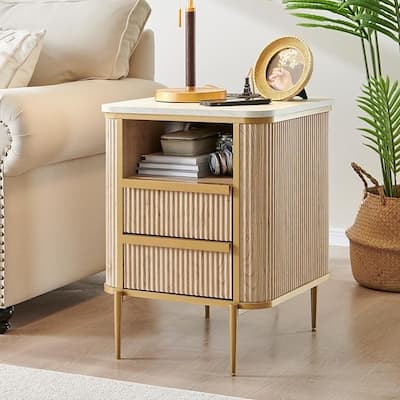 Modern Luxury Fluted Nightstand with faux marble tabletops, End Table