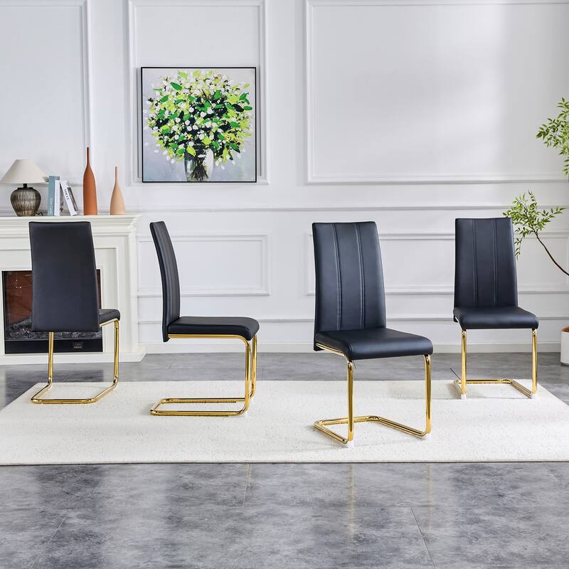 2-Pack PU Upholstered Dining Chairs - Modern High-Back Side Chairs with Luxury Gold-Plated Iron Tube Legs for Dining Room