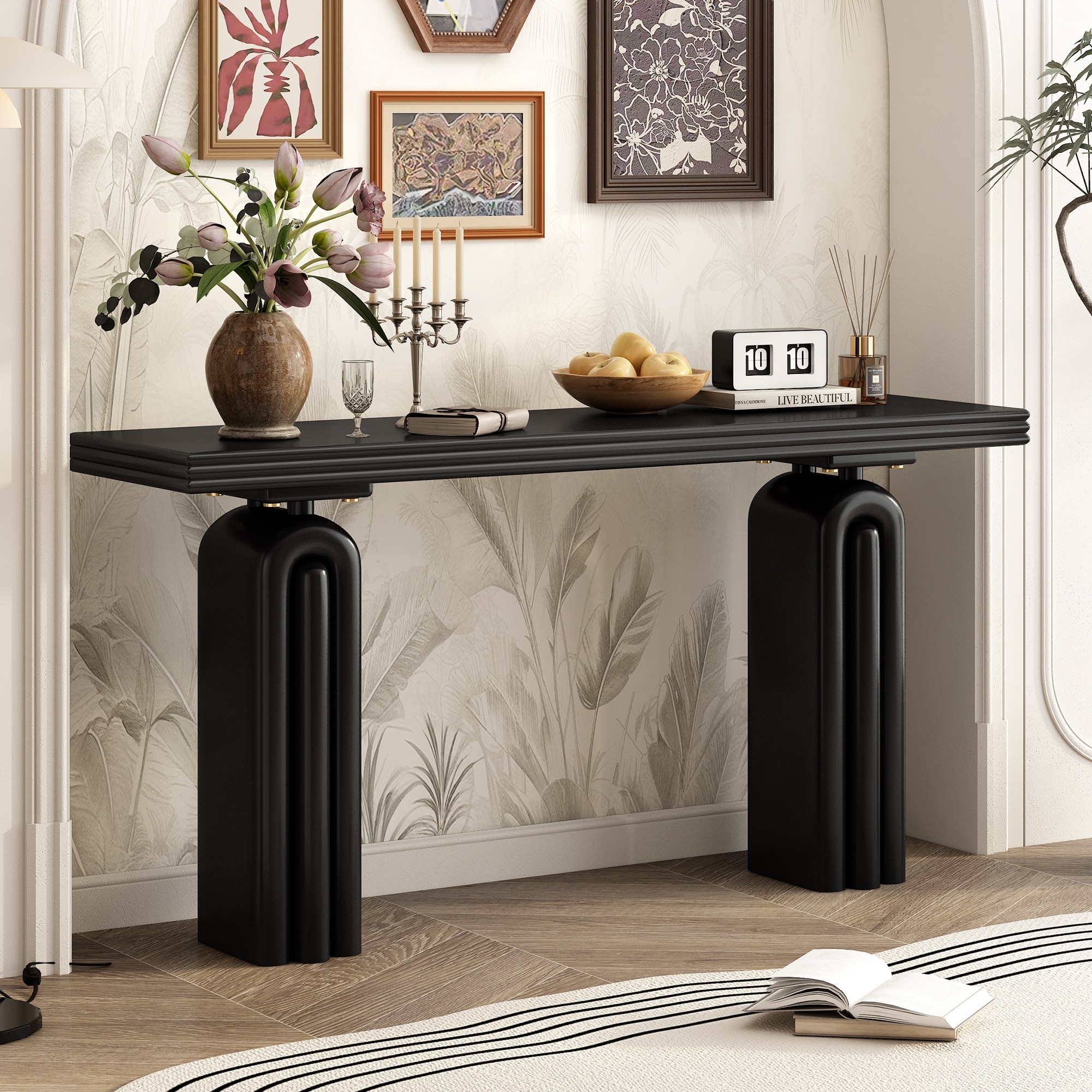 Console Table Hallway Table Corridor Table for Living Room Bedroom, Black Sofa Table Elegant Side Table