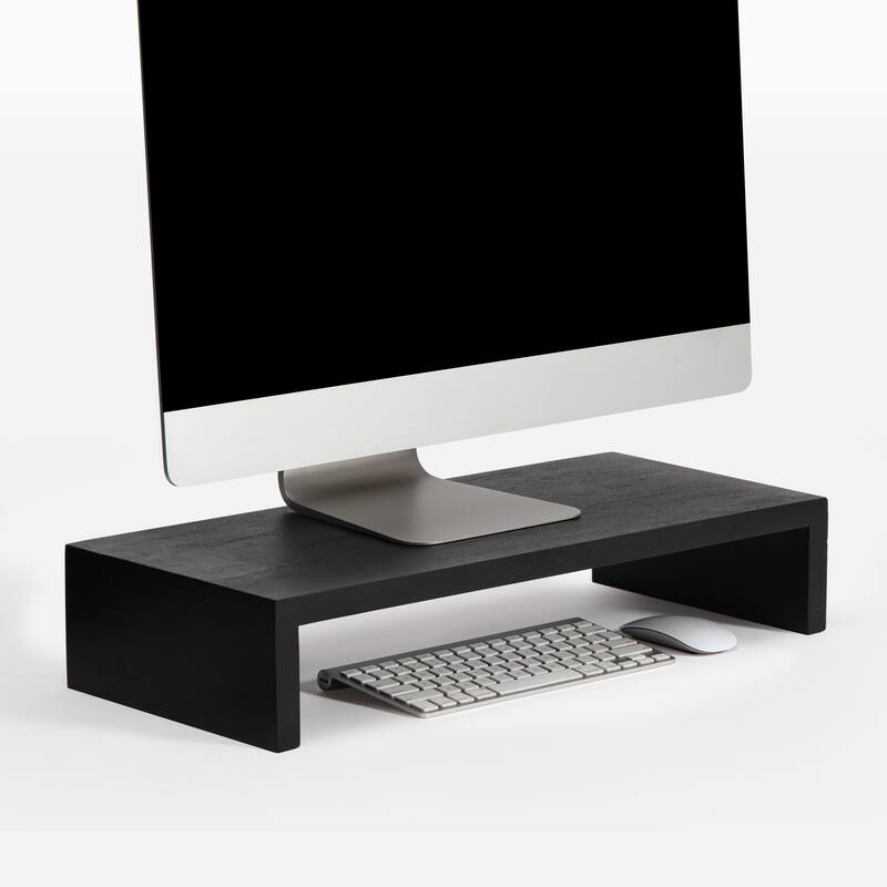 Jani Wood Monitor Stand Riser Desk - Ergonomic Design Stand, Desktop Organizer Table for Home, Office Workspace, Gaming Desk - Black