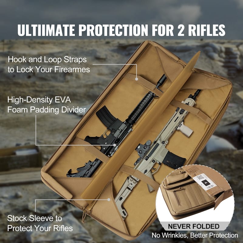Rifle Bag, Tactical Double Long Gun Bag, Soft Rifle Case with Lockable Zipper, Portable Handle & Shoulder Strap