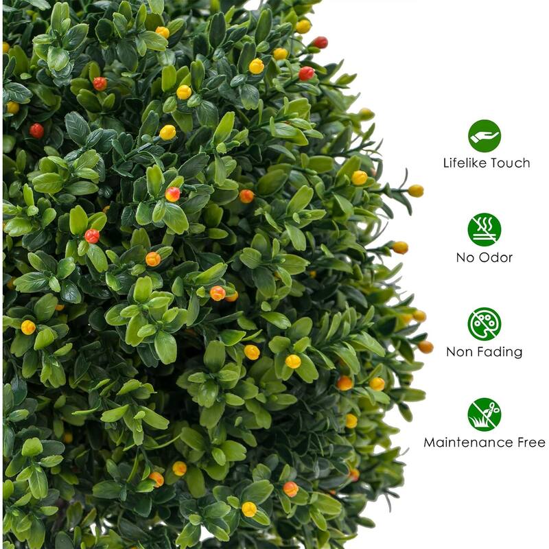 2Pcs 20in Artificial Topiary Boxwood Trees Outdoor Indoor Porch Garden