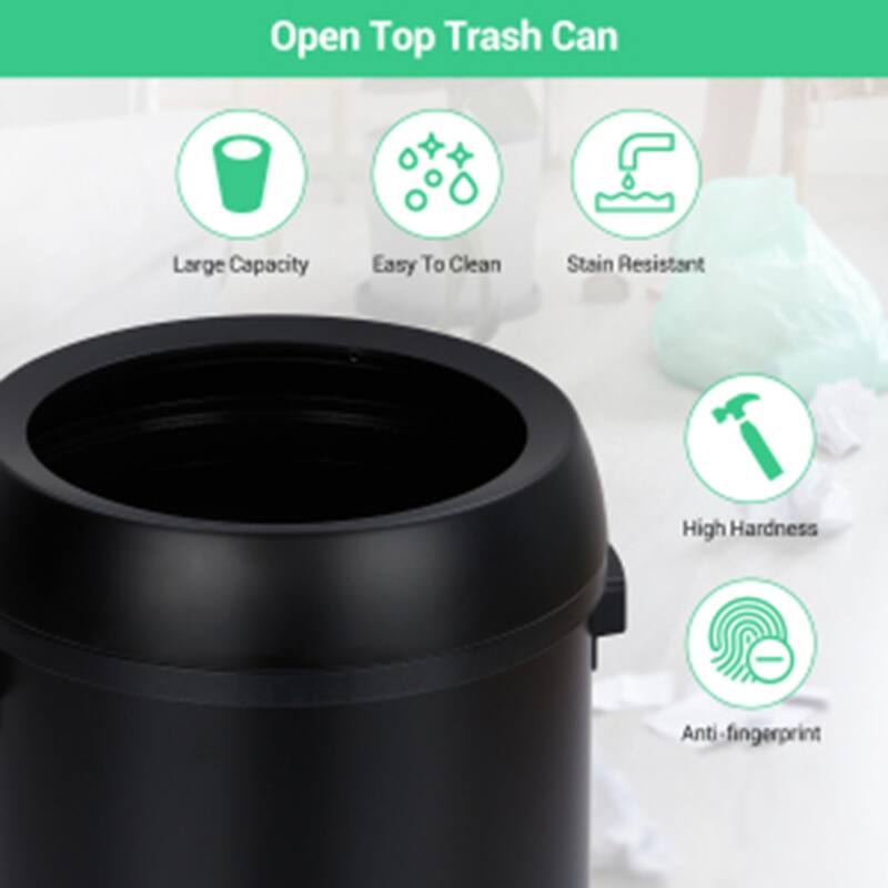 17 Gallon Commercial Open Top Trash Can with Swing Lid for Kitchen, Outdoor, Home, Office