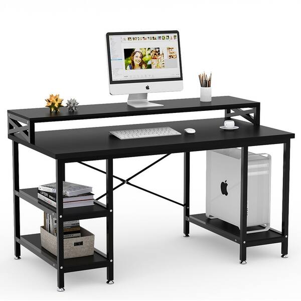 55 Inch Computer Desk With Storage Shelves Hutch Overstock 31298787
