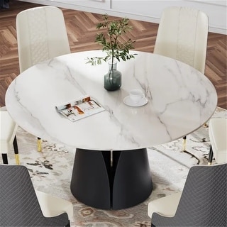 White Sintered Stone Table Modern Round Dining Table for 6-8 - Bed Bath ...