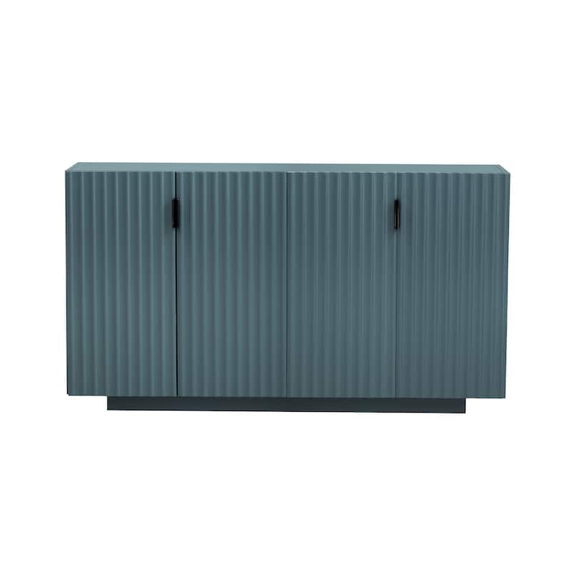 Antique Blue Buffet Cabinet Storage Cabinet Sideboard w/ Adjustable Shelves, Wavy Doors Entryway Floor Cabinet Console Table