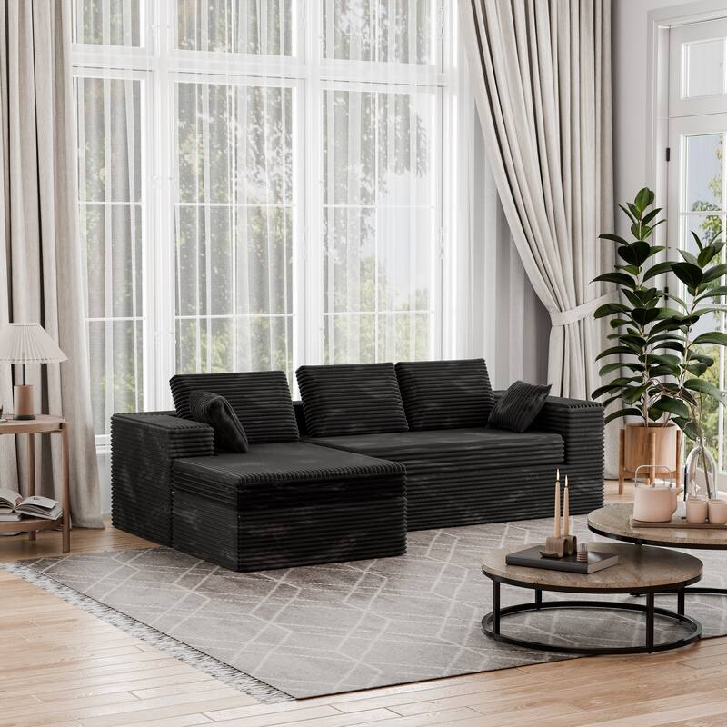 Modland 108" Boneless Cloud Couch, Modular L-Shaped Sectional Sofa, No Assembly, Corduroy