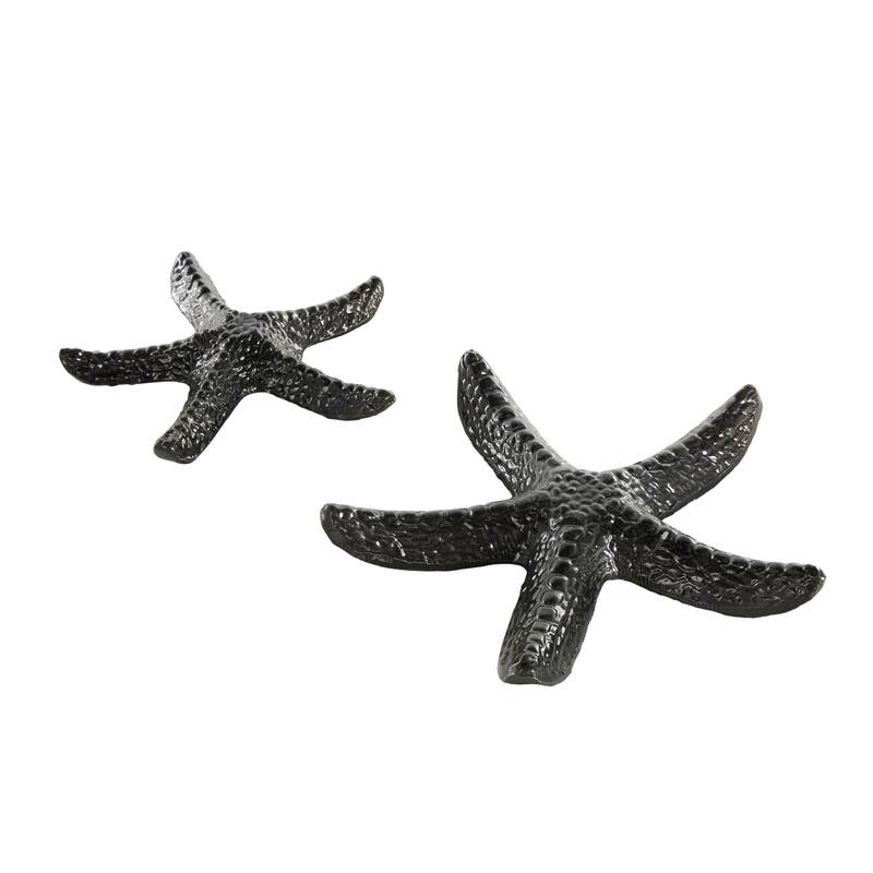 Black Aluminum Metal Bubble Textured Starfish Decorative Sculpture (Set of 2)