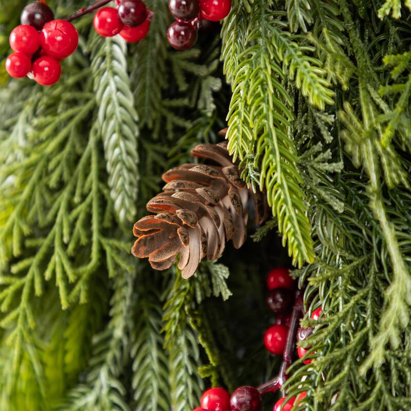 ﻿ Glitzhome Artificial Christmas Tree Potted Xmas Plant with Red Berries, Pinecones, PE Dripping Pine for Home Holiday Decor