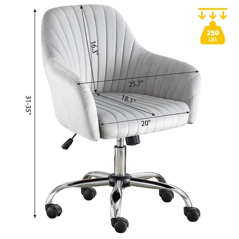 Light Gray Modern 25" Velvet Accent Chair with Stable Metal Base and 5 360° Rotating Casters
