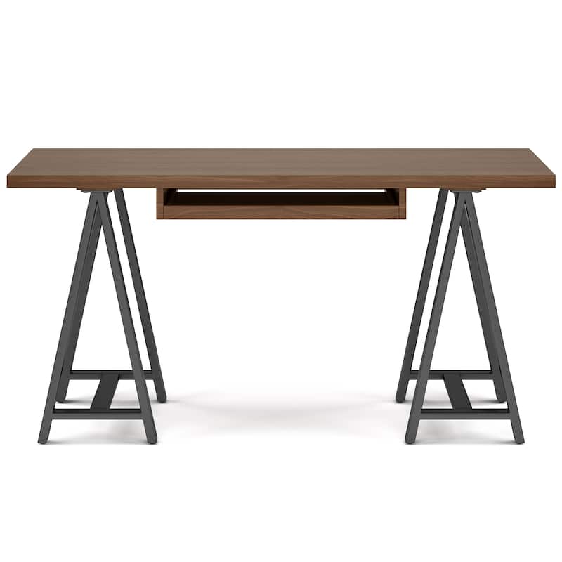 WYNDENHALL Hawkins Industrial 60 inch Wide SOLID WALNUT WOOD and Metal Desk in Walnut