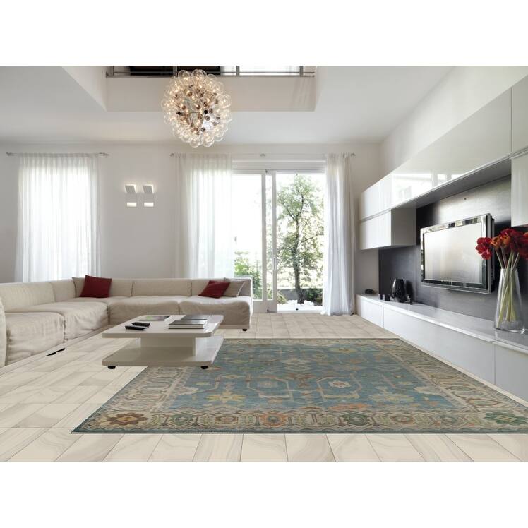 Floral Blue Oushak Indian Large Rug Handmade Wool Carpet - 11'10" x 14'9"