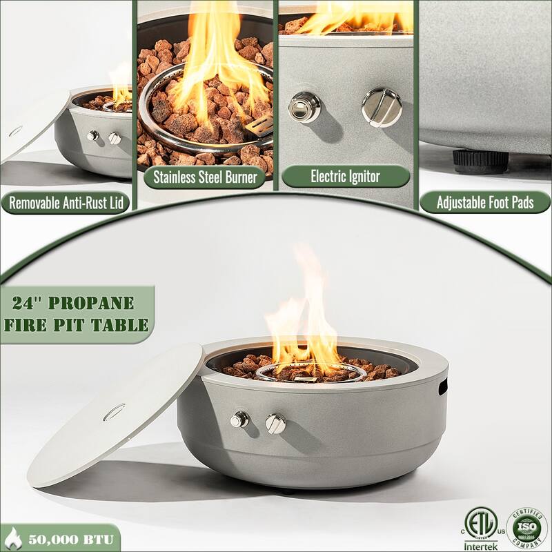 24" Propane Gas Round Steel Fire Pit Bowl with 50000 BTU