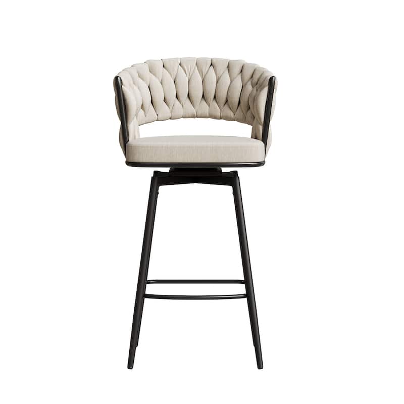 Set of 2 360° Swivel Bar Stools Soft Cushioned Backrest Counter Height Metal Legs - Black,White