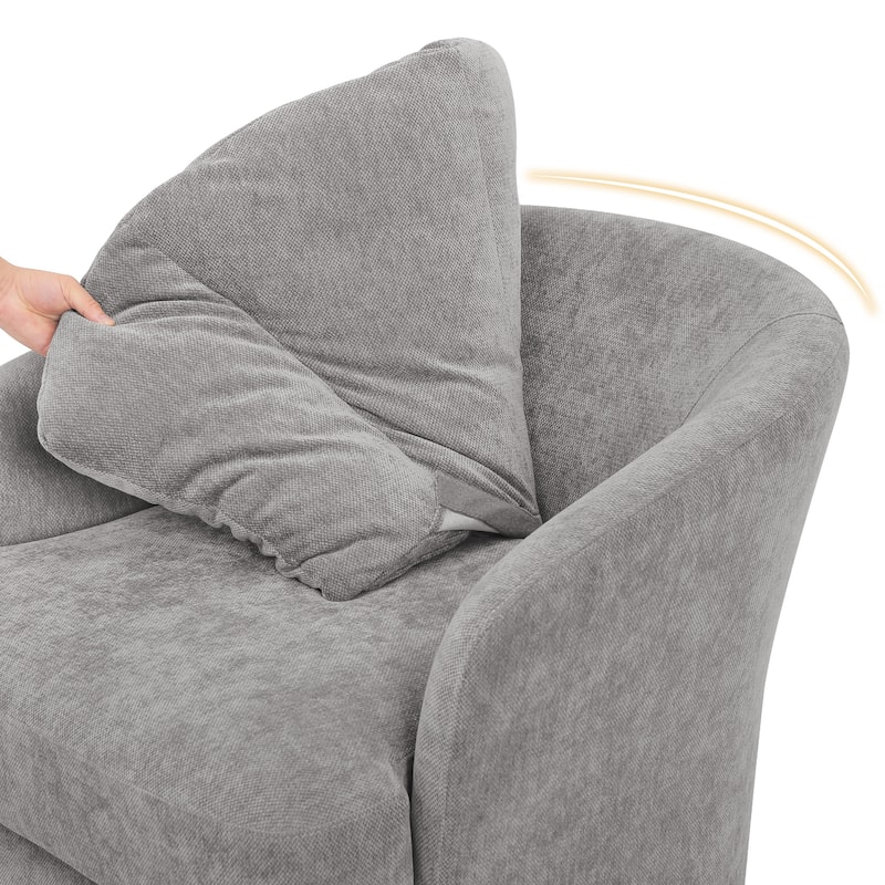 Upholstered Swivel Accent Chair Barrel Armchair Metal Frame with Pillows Living Room Chair