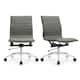Set of 2 Modern Office Chairs, Upholstered PU Leather Ribbed Armless Mid Back with Metal Frame, Adjustable Height, Tilt - Grey