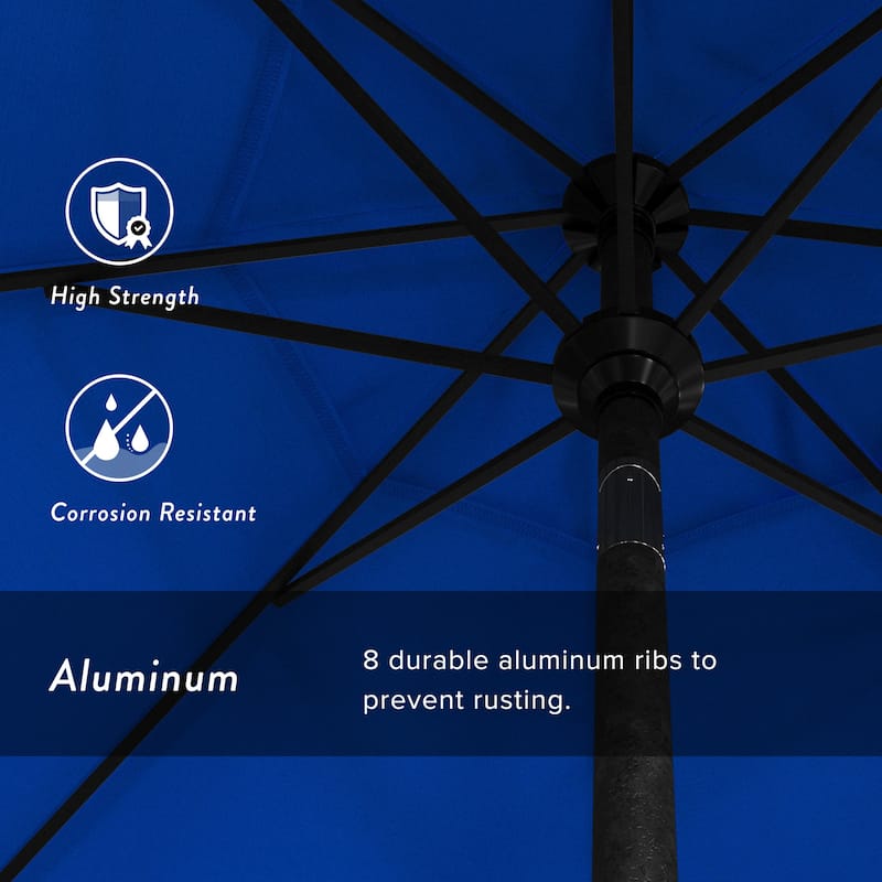California Umbrella 75' Round Crank Lift Push Button Tilt Black Aluminum Patio Umbrella Sunbrella