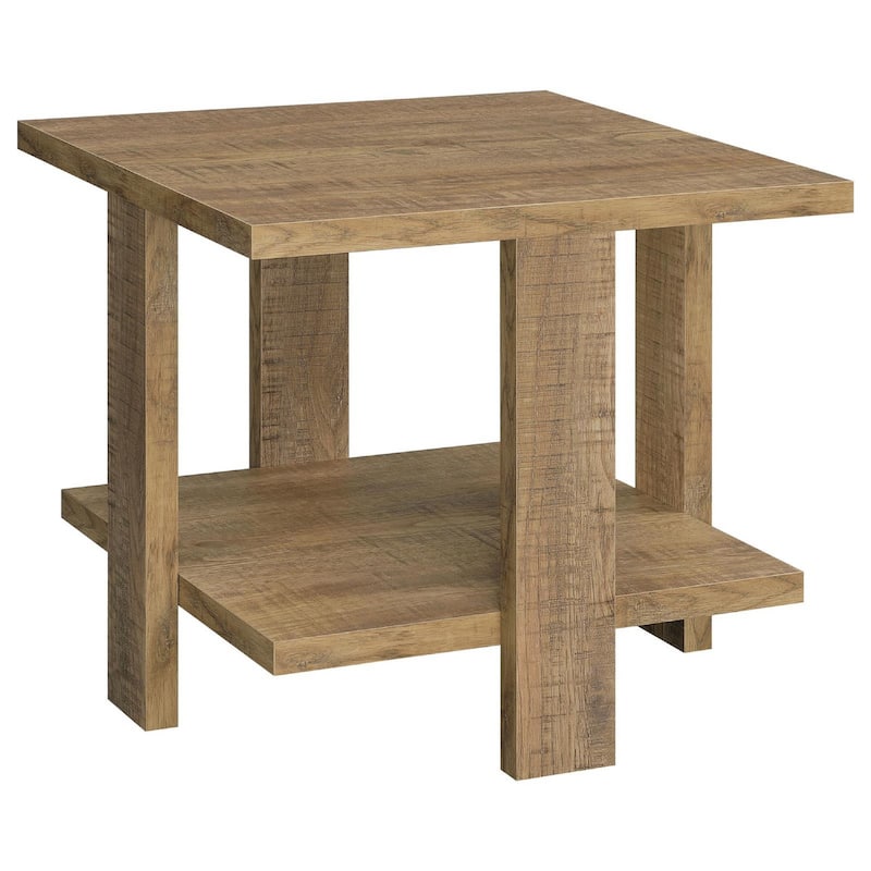 Dew 24 Inch Side End Table with Lower Shelf, Engineered Wood, Mango Brown