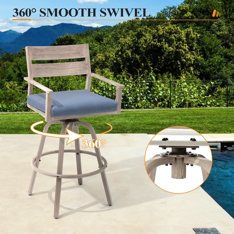 3/5-Piece Patio Aluminum Swivel Bar Stools with Sunbrella Cushion and Table Set