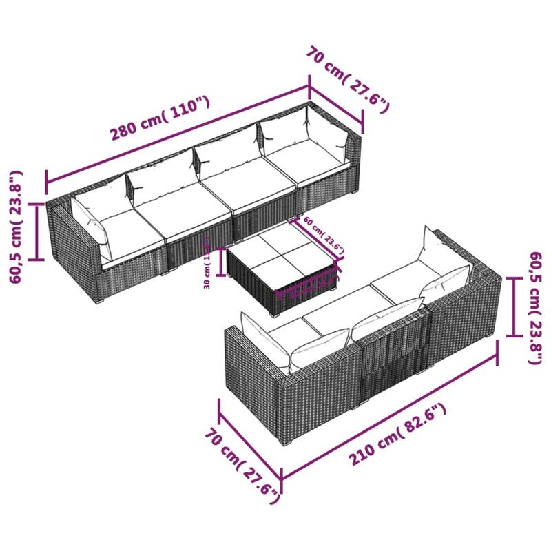 vidaXL Patio Lounge Set Outdoor Sectional Sofa Set Table Garden Poly Rattan