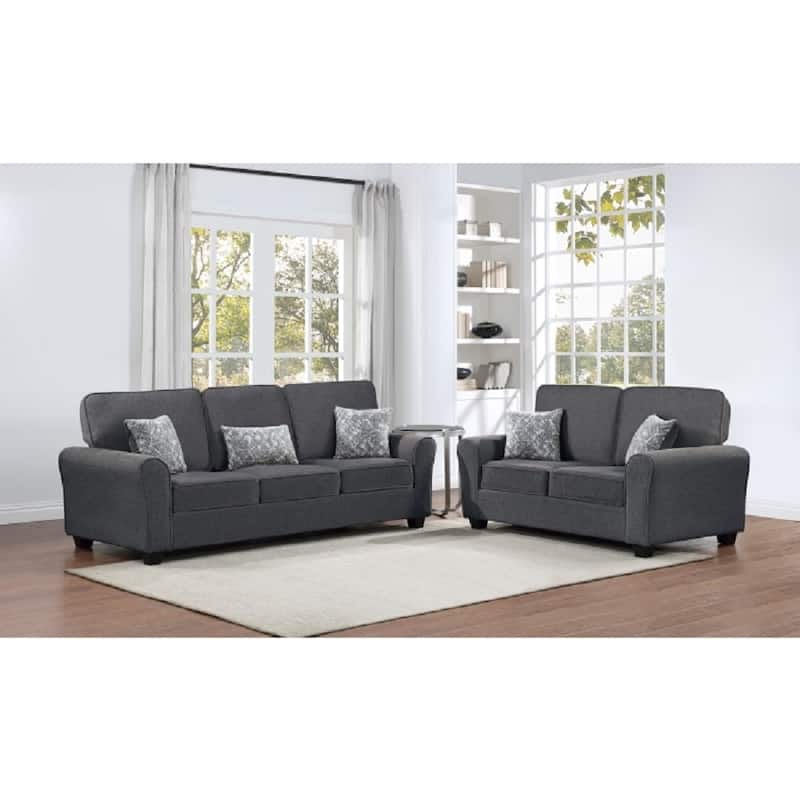 2Pc Chenille Upholstered Sofa Set w/ Pillows Living Room Couch Loveseat - Grey